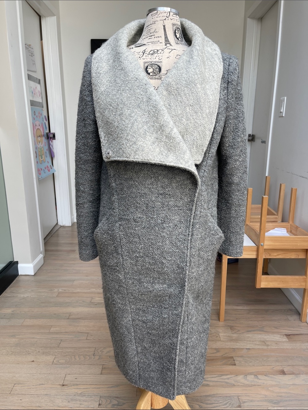 Express Two-Tone Gray Shawl Collar wool blend coat